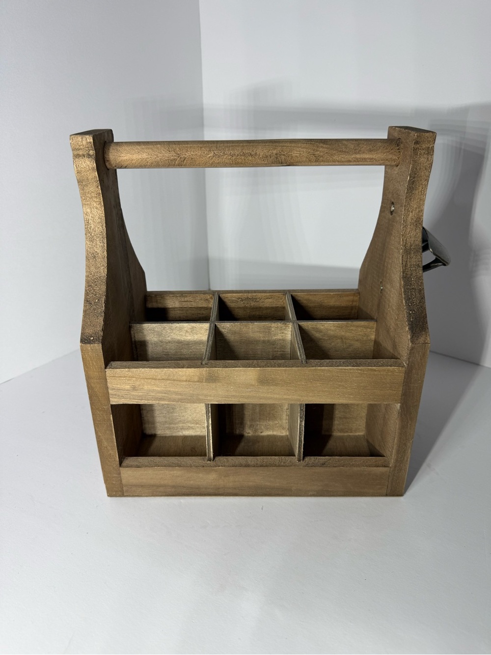 Wooden 6-Compartment Bottle Caddy - Natural Wood - Picture 3 of 6